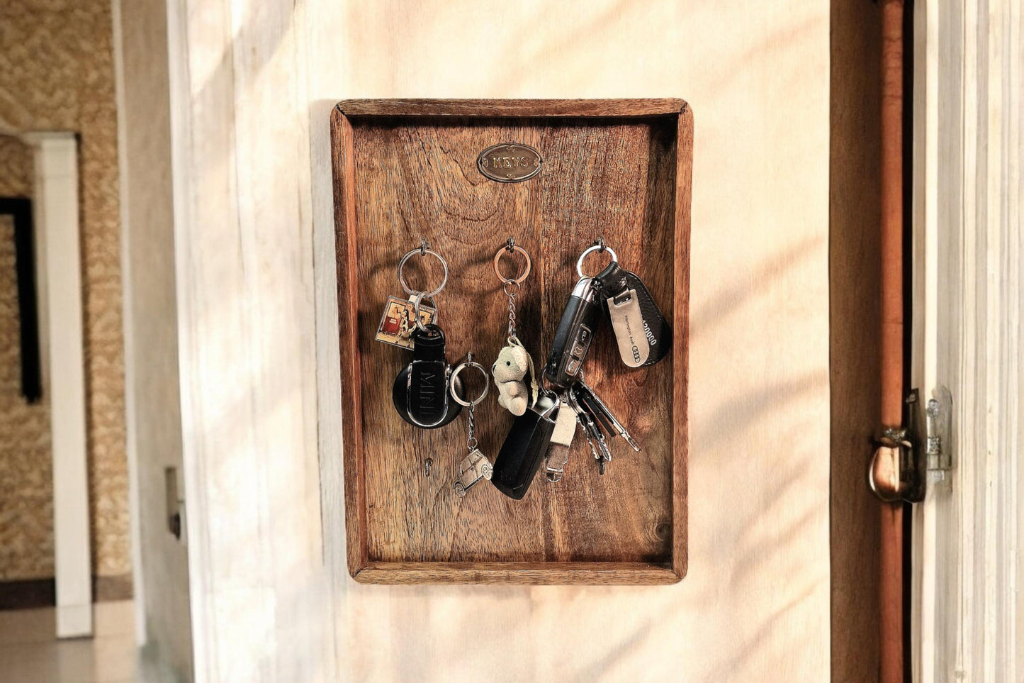 Mango Wood Storage Board for 8 key sets-4